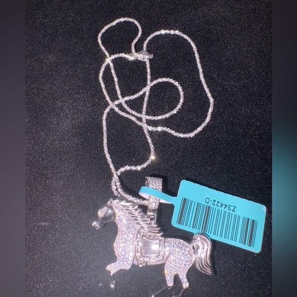 925 Solid Silver Moissanite Horse Pendant+925 silver Italian twisted rock chain - Picture 3 of 14
